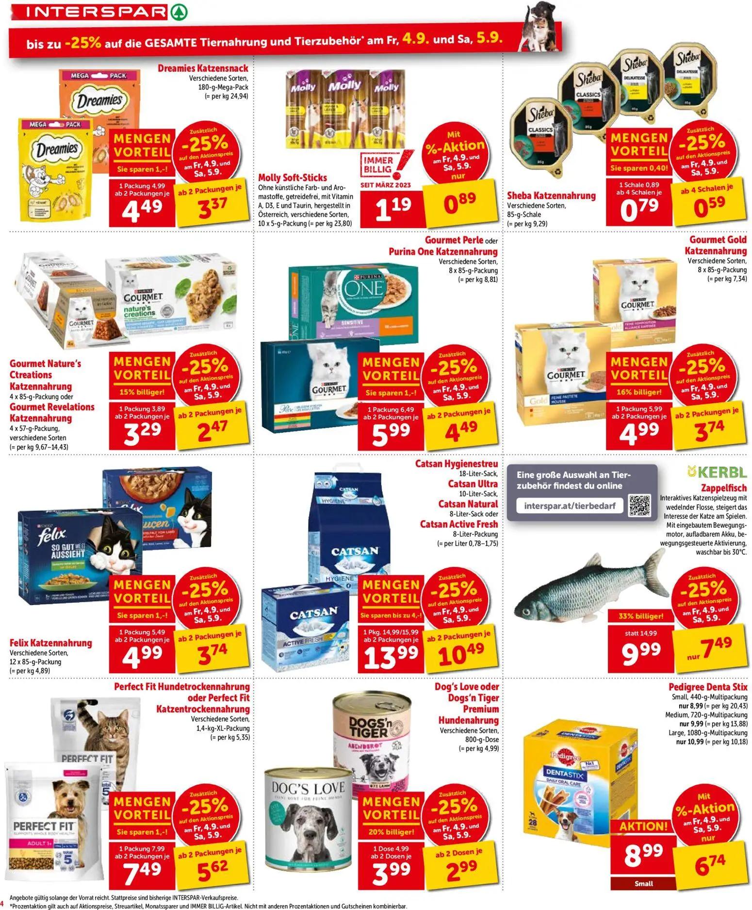 Interspar Prospekt, Seite 4 von 17 — Kerbl Zappelfisch, Catsan Hygienestreu, Perfect Fit Hundetrockennahrung oder Perfect Fi…