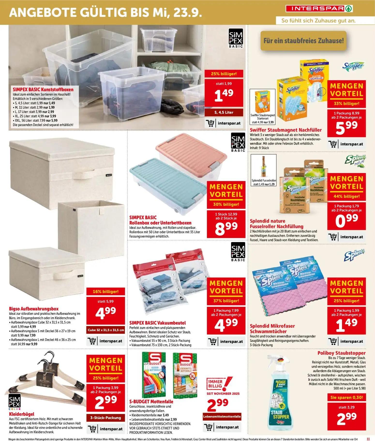 Interspar Prospekt, Seite 12 von 17 — SIMPEX BASIC Rollenbox oder Unterbettboxen, Swiffer Staubmagnet Nachfüller, SIMPEX BAS…