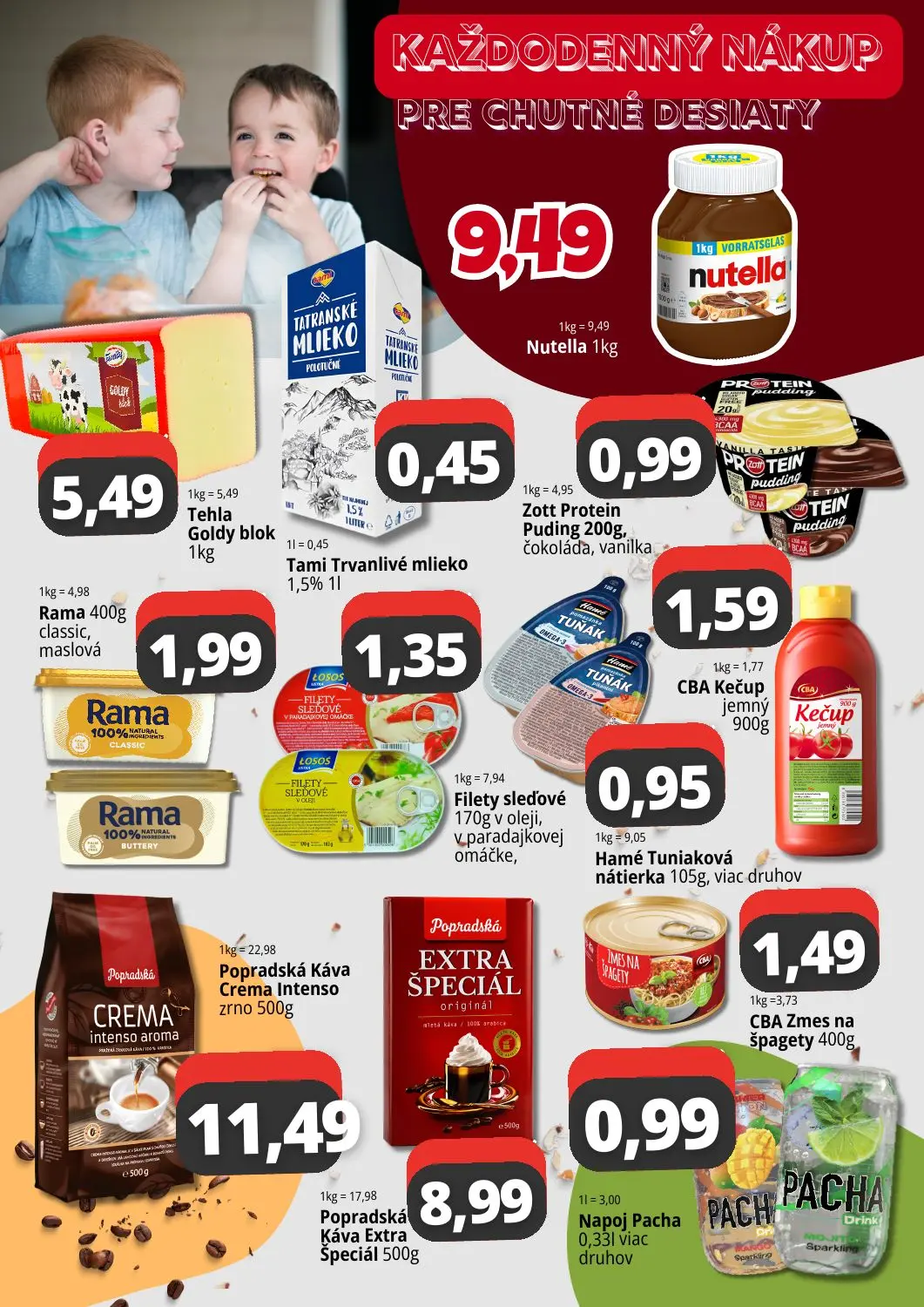 Cba Komfos OC Madaras leták, strana 2 z 4 — Tehla Goldy blok, Tami Trvanlivé mlieko, Nutella