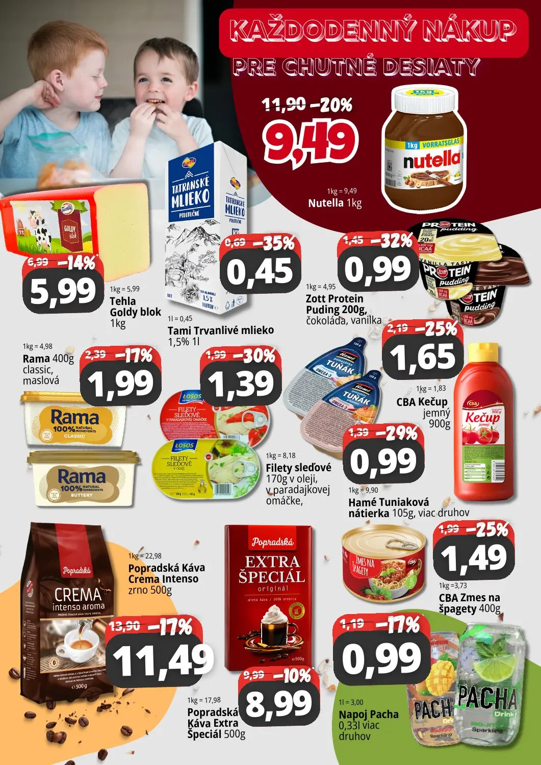 Cba Komfos leták, strana 2 z 4 — Nutella, Popradská Káva Crema Intenso zrno, Popradská Káva Extra Špeciál