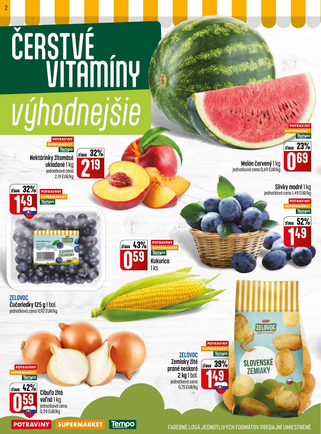 Coop Jednota leták, strana 2 z 32 — Slivky modré, Nektárinky žltomäsé ukladané, ZELOVOC Zemiaky žlté prané neskoré