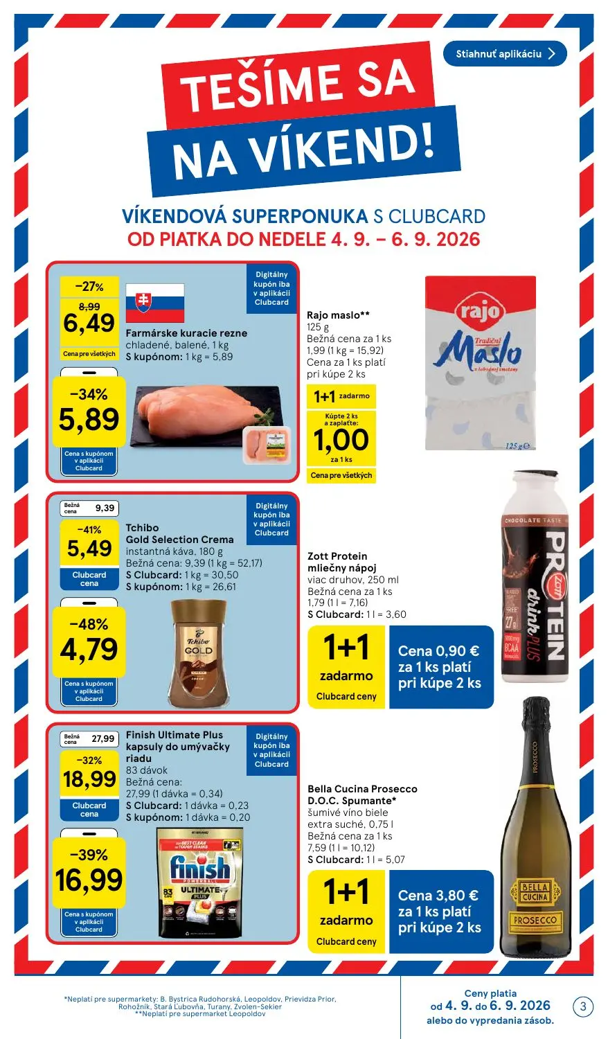 Tesco Supermarket leták, strana 3 z 29 — Finish Ultimate Plus kapsuly do umývačky riadu, Tchibo Gold Selection Crema instant…