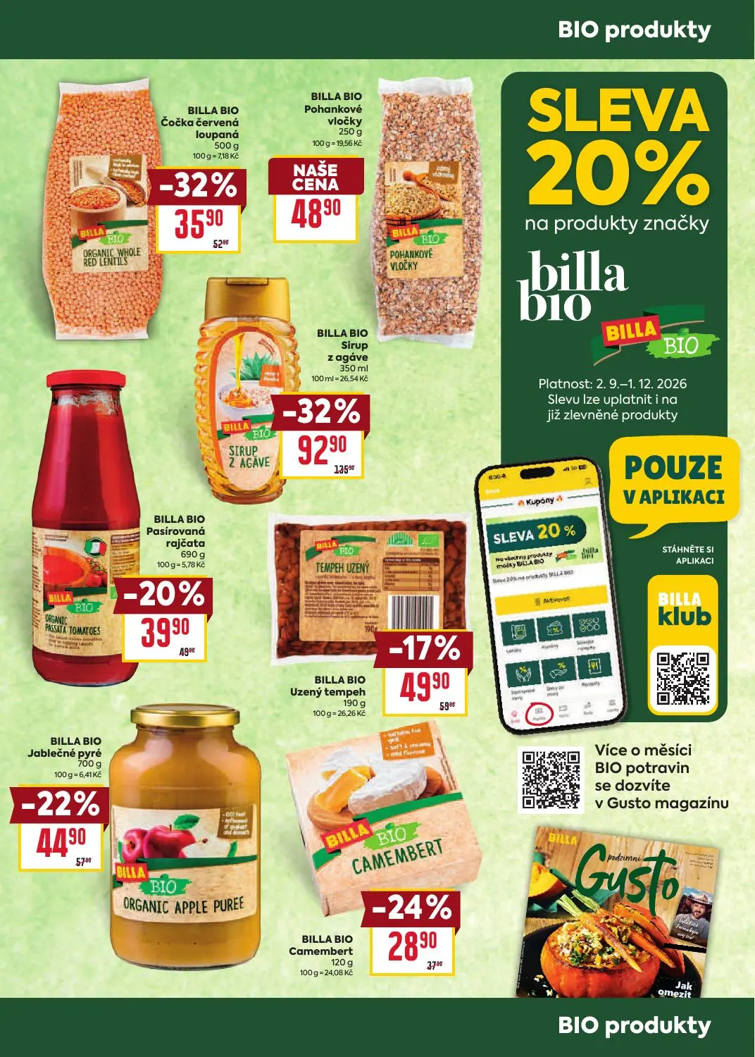 Billa leták, strana 3 z 13 — Sirup z agáve, Čočka červená loupaná, Jablečné pyré