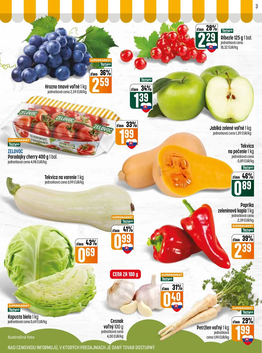 Coop Jednota leták, strana 3 z 32 — Paprika zeleninová kapia, Hrozno tmavé voľné, ZELOVOC Paradajky cherry