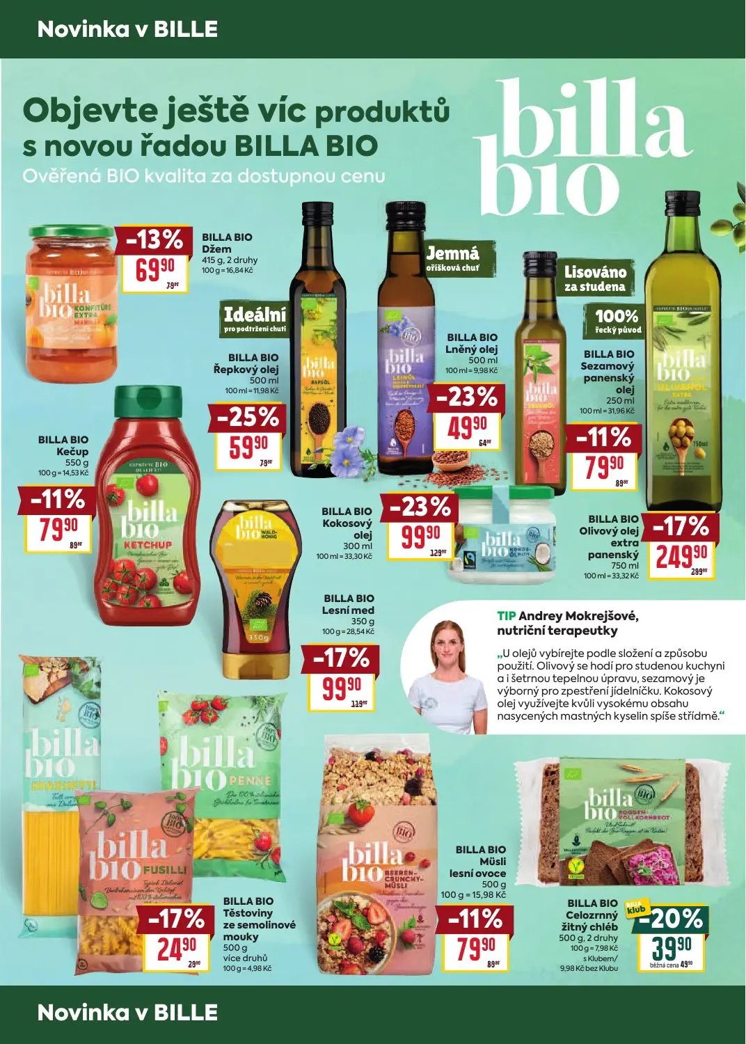 Billa leták, strana 5 z 13 — BILLA BIO Olivový olej extra panenský, BILLA BIO Kokosový olej, BILLA BIO Řepkový olej