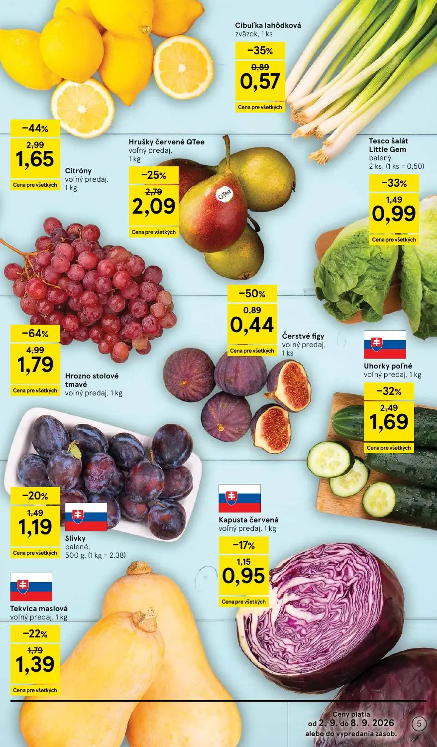 Tesco leták, strana 5 z 41 — Hrozno stolové tmavé, Citróny, Uhorky poľné