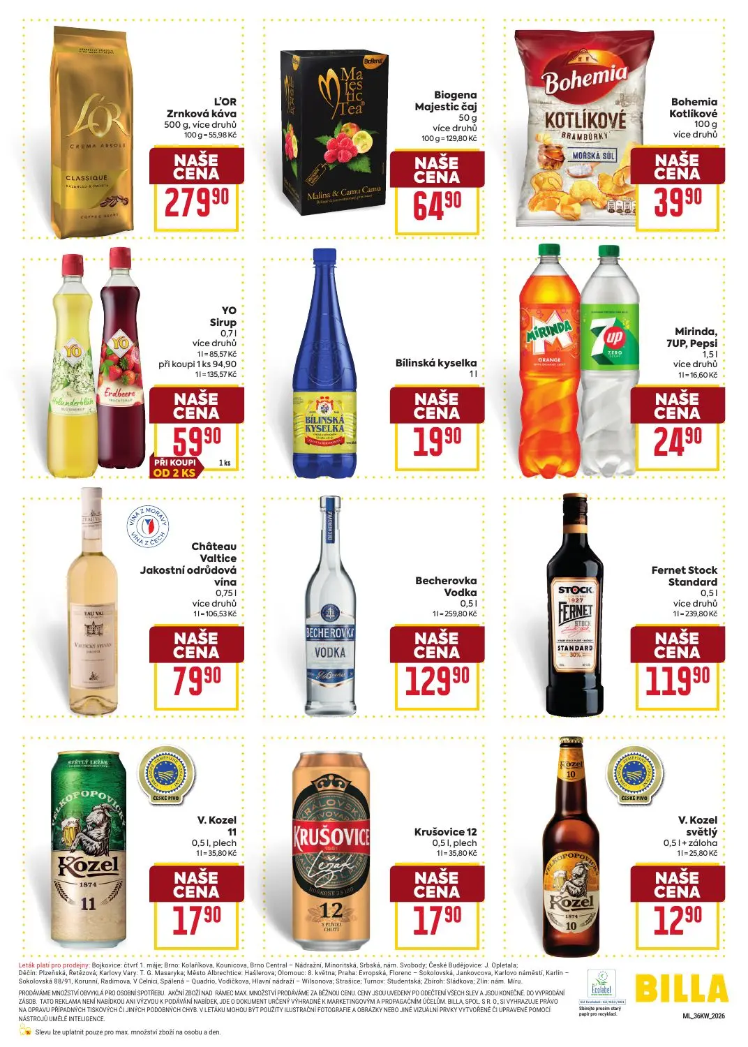 Billa leták, strana 6 z 8 — YO Sirup, L'OR Zrnková káva, Biogena Majestic čaj Malina & Camu Camu