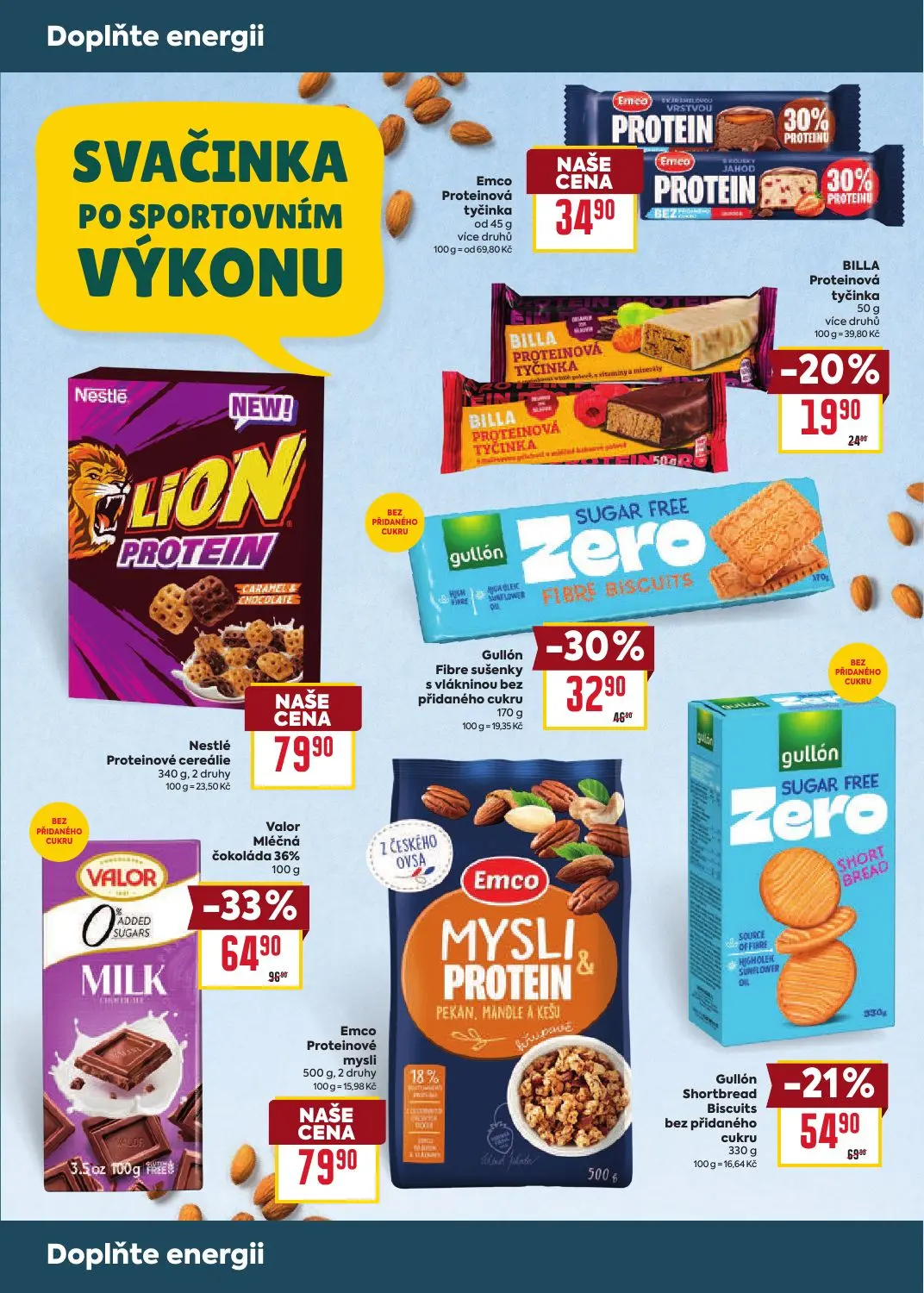 Billa leták, strana 7 z 13 — Valor Mléčná čokoláda 36%, Gullón Shortbread Biscuits bez přidaného cukru, Gullón Fibre sušenky…