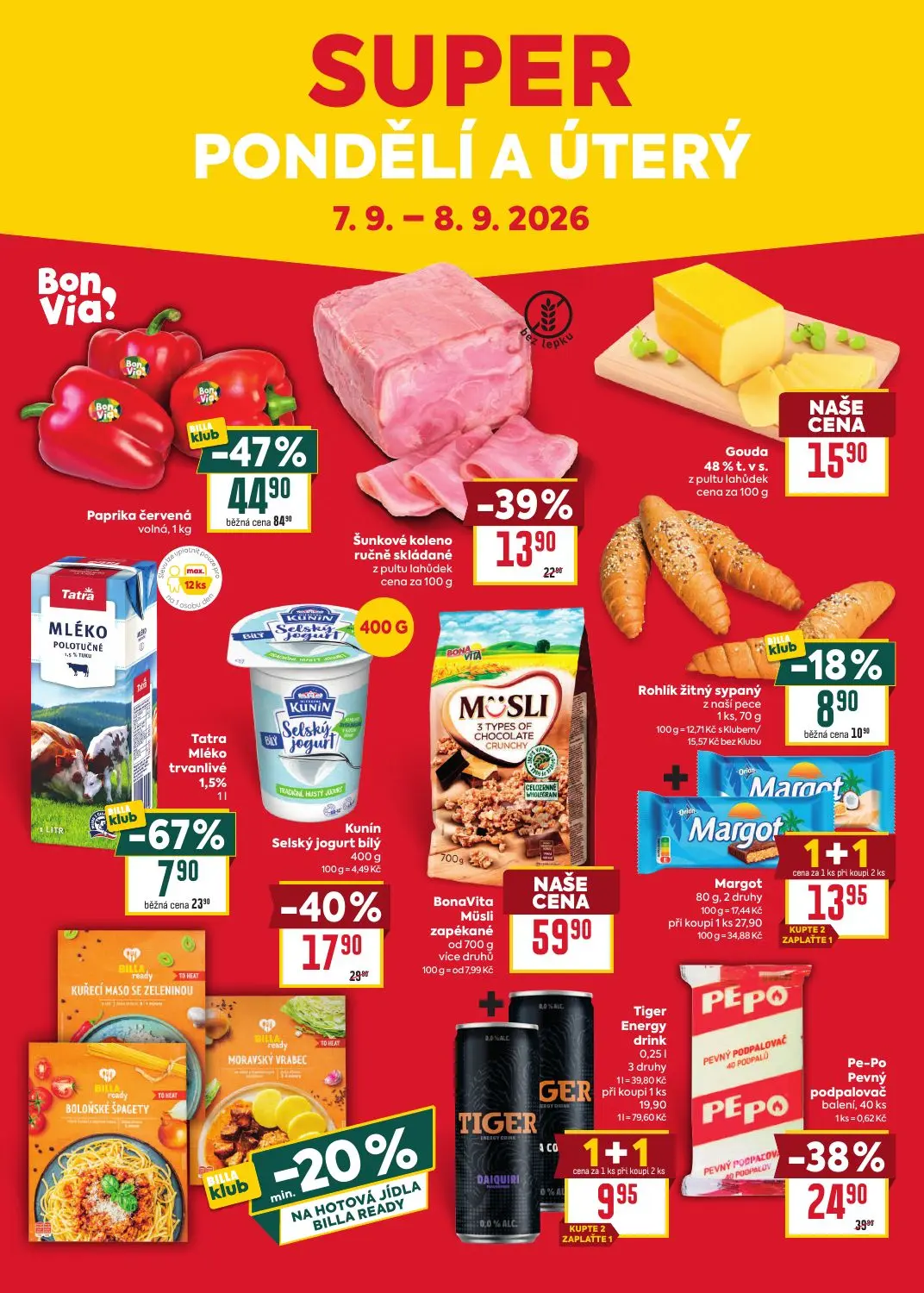 Billa leták, strana 8 z 8 — Paprika červená volná, Tatra Mléko trvanlivé, Pe-Po Pevný podpalovač balení