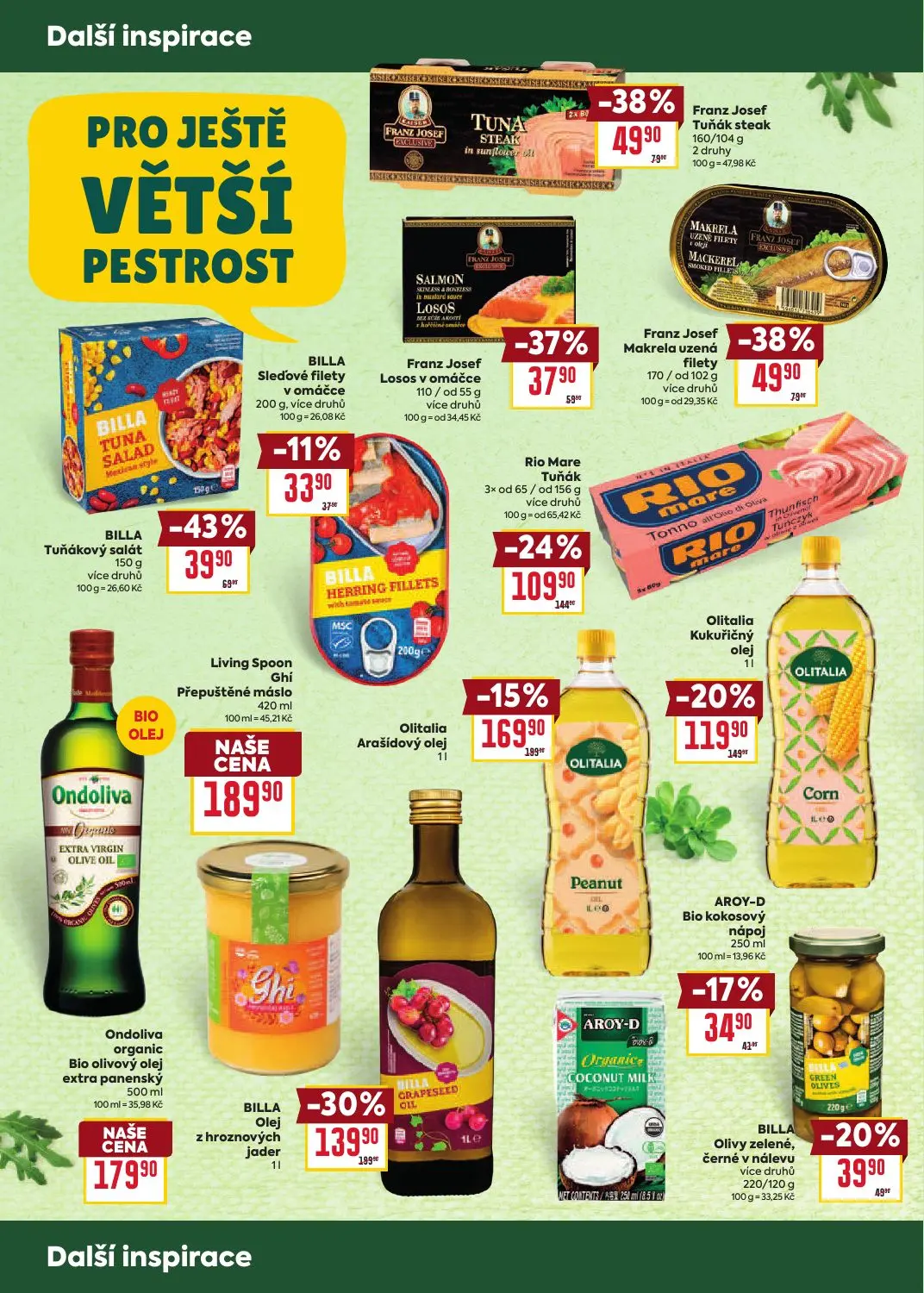 Billa leták, strana 10 z 13 — BILLA Olej z hroznových jader, Rio Mare Tuňák, Franz Josef Tuňák steak