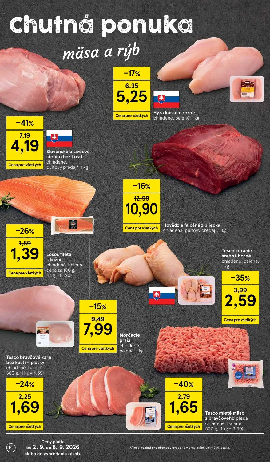 Tesco leták, strana 10 z 41 — Hyza kuracie rezne chladené, balené