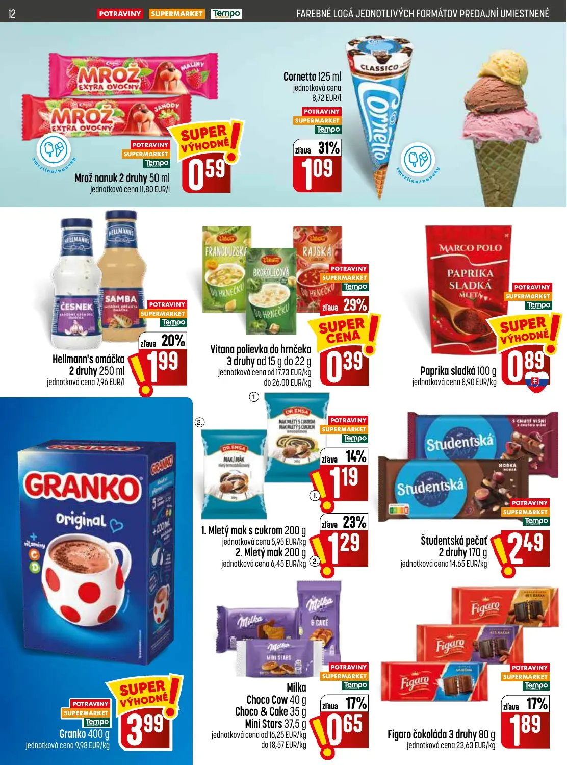 Coop Jednota leták, strana 12 z 32 — Hellmann's omáčka, Cornetto, Mletý mak