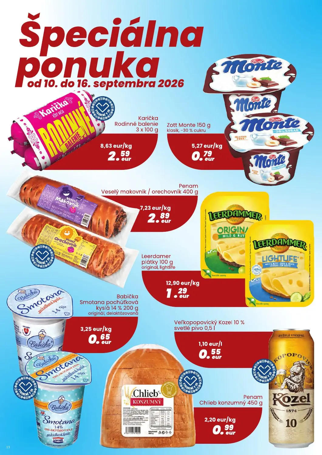Cba Komfos leták, strana 13 z 24 — Karička Rodinné balenie, Zott Monte, Penam Veselý makovník / orechovník