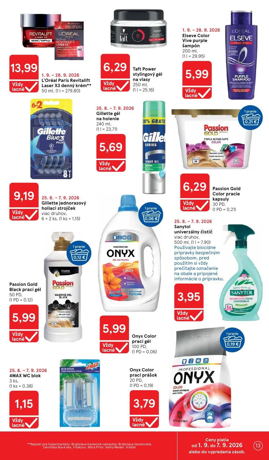 Tesco leták, strana 13 z 41 — L'Oréal Paris Revitalift Laser X3 denný krém, Taft Power stylingový gél na vlasy, Elseve Color…