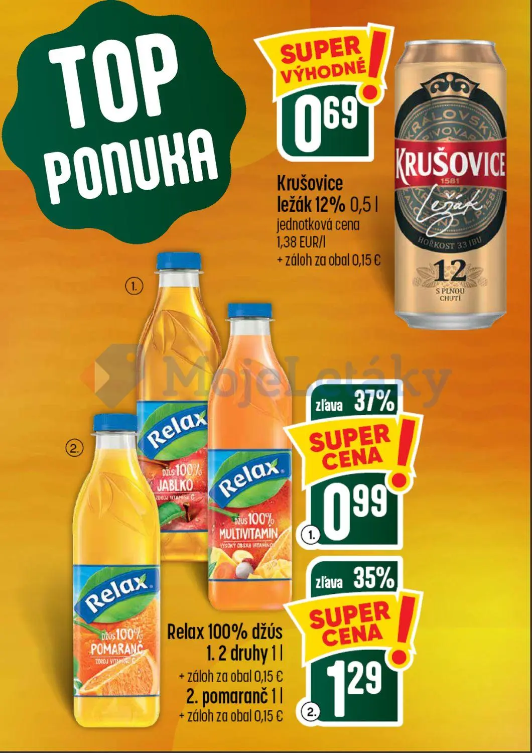 Coop Tempo leták, strana 5 z 60 — Relax 100% džús 2. pomaranč, Relax 100% džús 1. 2 druhy, Krušovice ležák 12%
