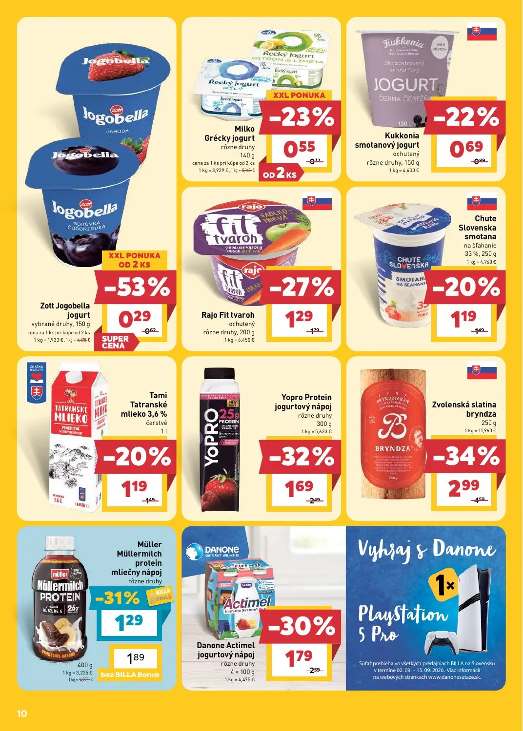 Billa leták, strana 10 z 31 — Zvolenská slatina bryndza, Yopro Protein jogurtový nápoj, Danone Actimel jogurtový nápoj