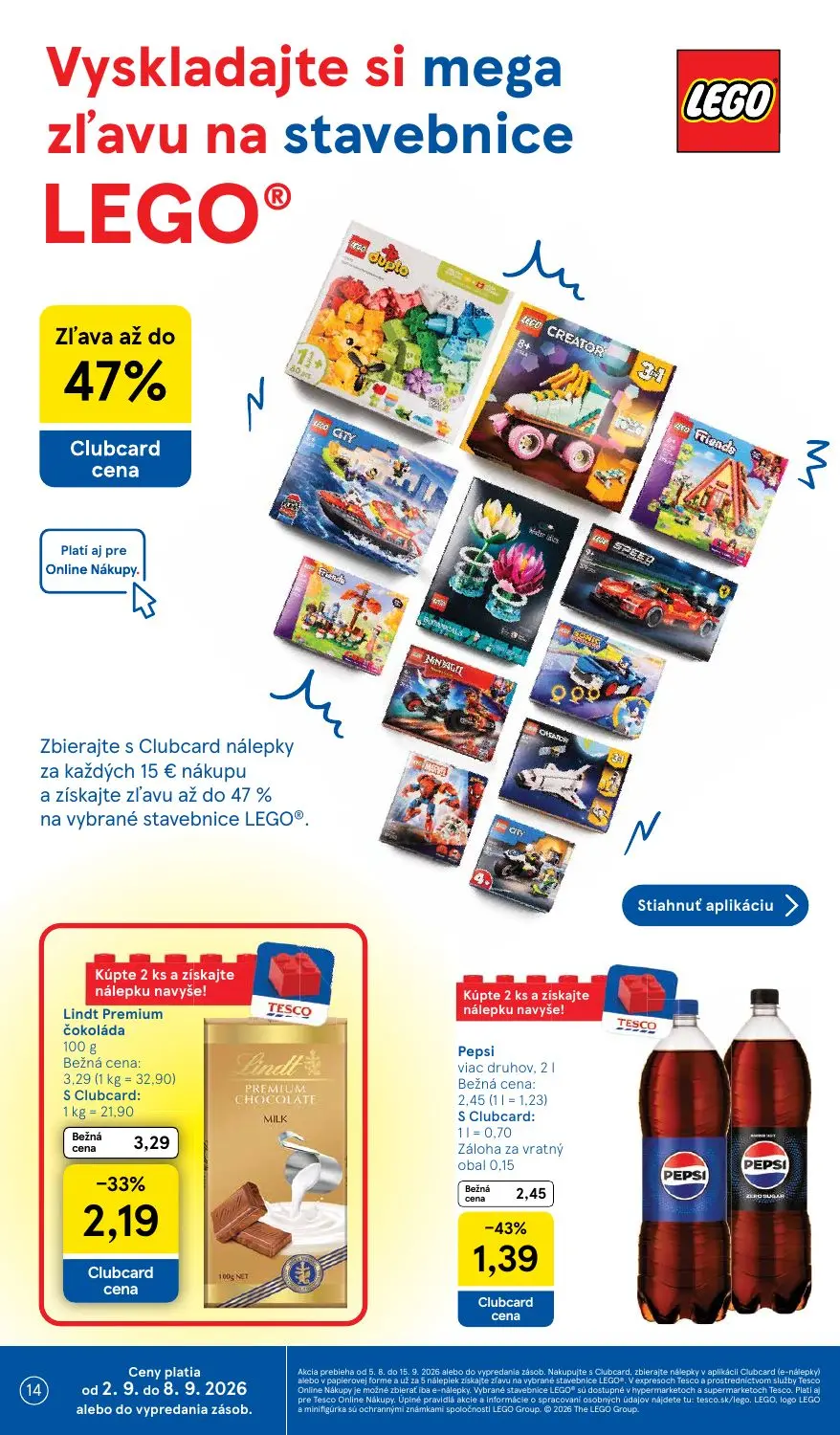 Tesco Supermarket leták, strana 14 z 29 — Lindt Premium čokoláda, Pepsi