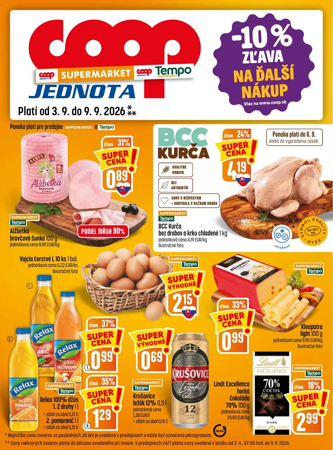 Coop Jednota leták, strana 17 z 32 — BCC Kurča bez drobov a krku chladené, Relax 100% džús, Lindt Excellence horká čokoláda …