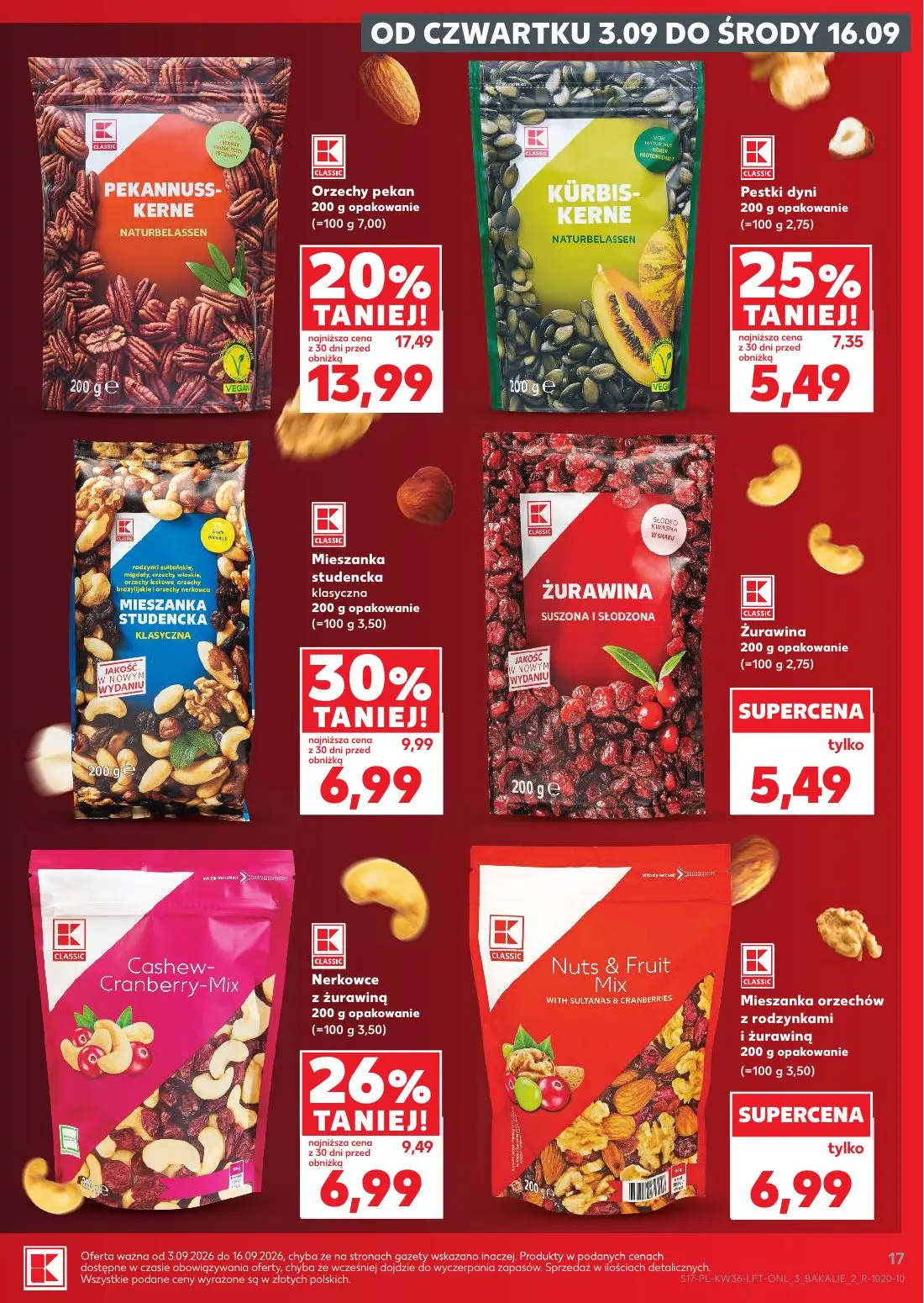 Kaufland gazetka, strona 17 z 61 — Orzechy pekan, Mieszanka studencka klasyczna, Nerkowce z żurawiną