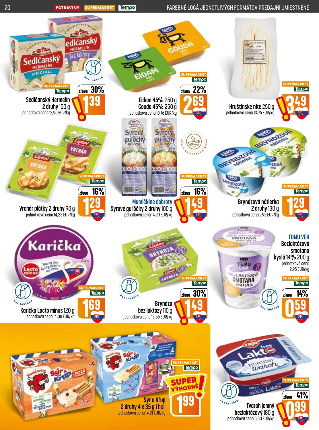Coop Jednota leták, strana 20 z 32 — Eidam 45%, Gouda 45%, Tvaroh jemný bezlaktózový