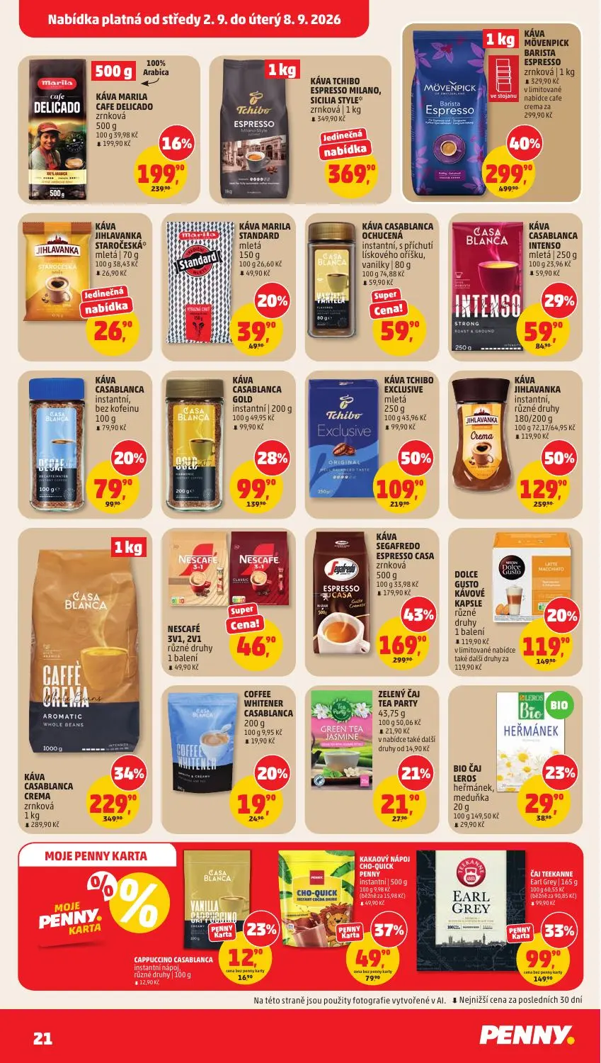 PENNY leták, strana 21 z 33 — KÁVA MÖVENPICK BARISTA ESPRESSO zrnková, KÁVA JIHLAVANKA instantní, různé druhy, KÁVA SEGAFRED…