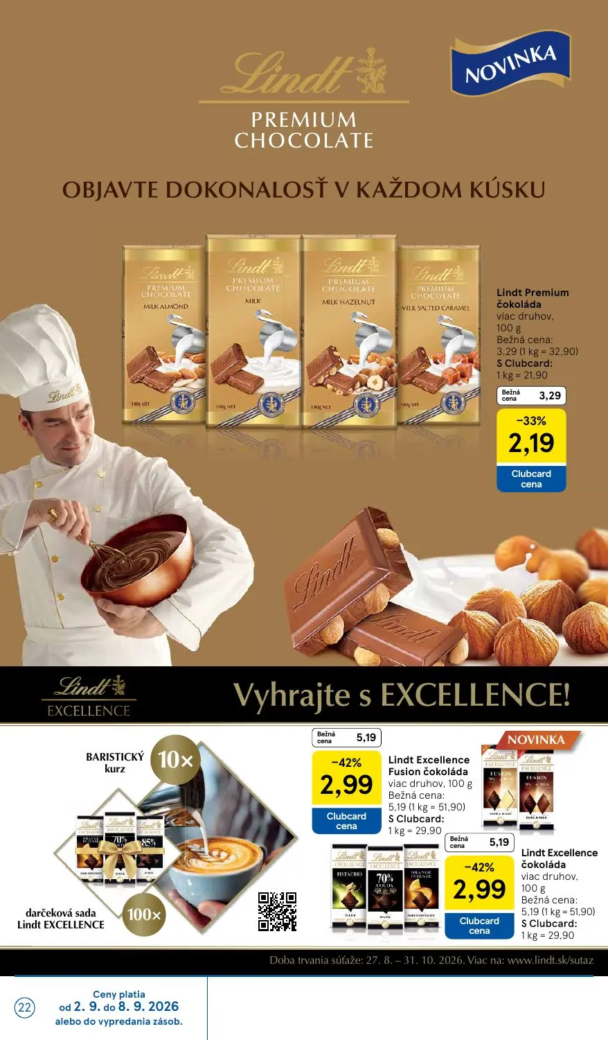 Tesco leták, strana 22 z 41 — Lindt Excellence Fusion čokoláda, Lindt Excellence čokoláda, Lindt Premium čokoláda