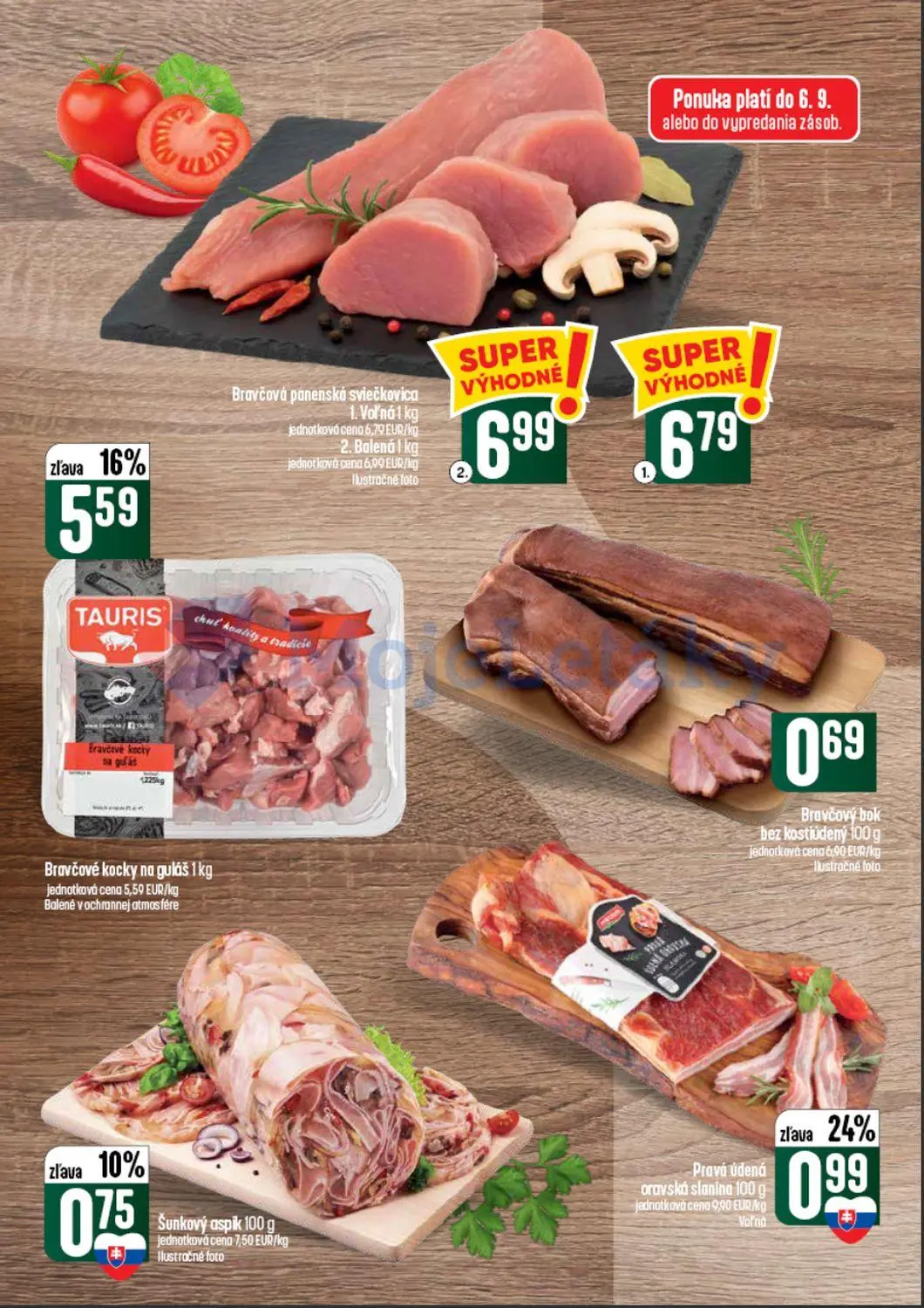 Coop Tempo leták, strana 14 z 60 — Bravčové kocky na guláš, Pravá údená oravská slanina, Bravčová panenská sviečkovica