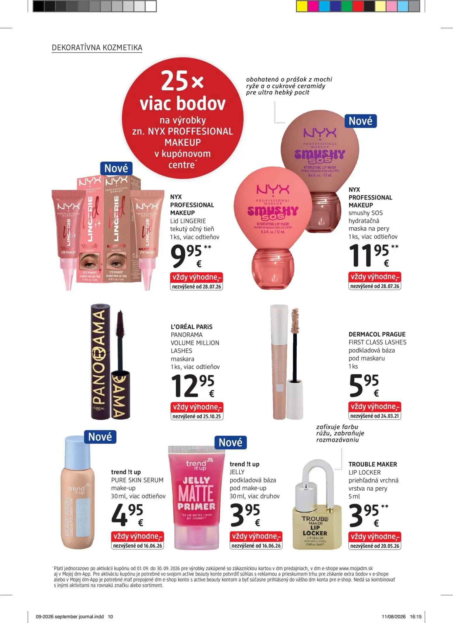 DM Drogerie leták, strana 10 z 32 — NYX PROFESSIONAL MAKEUP Lid LINGERIE tekutý očný tieň, NYX PROFESSIONAL MAKEUP smushy SO…