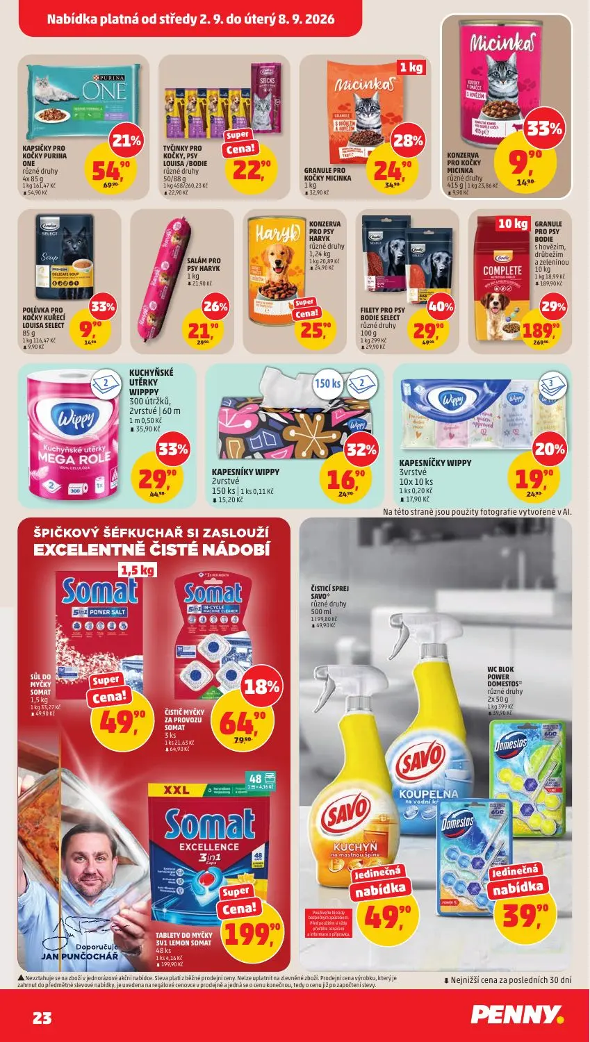 PENNY leták, strana 23 z 33 — KUCHYŇSKÉ UTĚRKY WIPPY, TYČINKY PRO KOČKY, PSY LOUISA/BODIE různé druhy