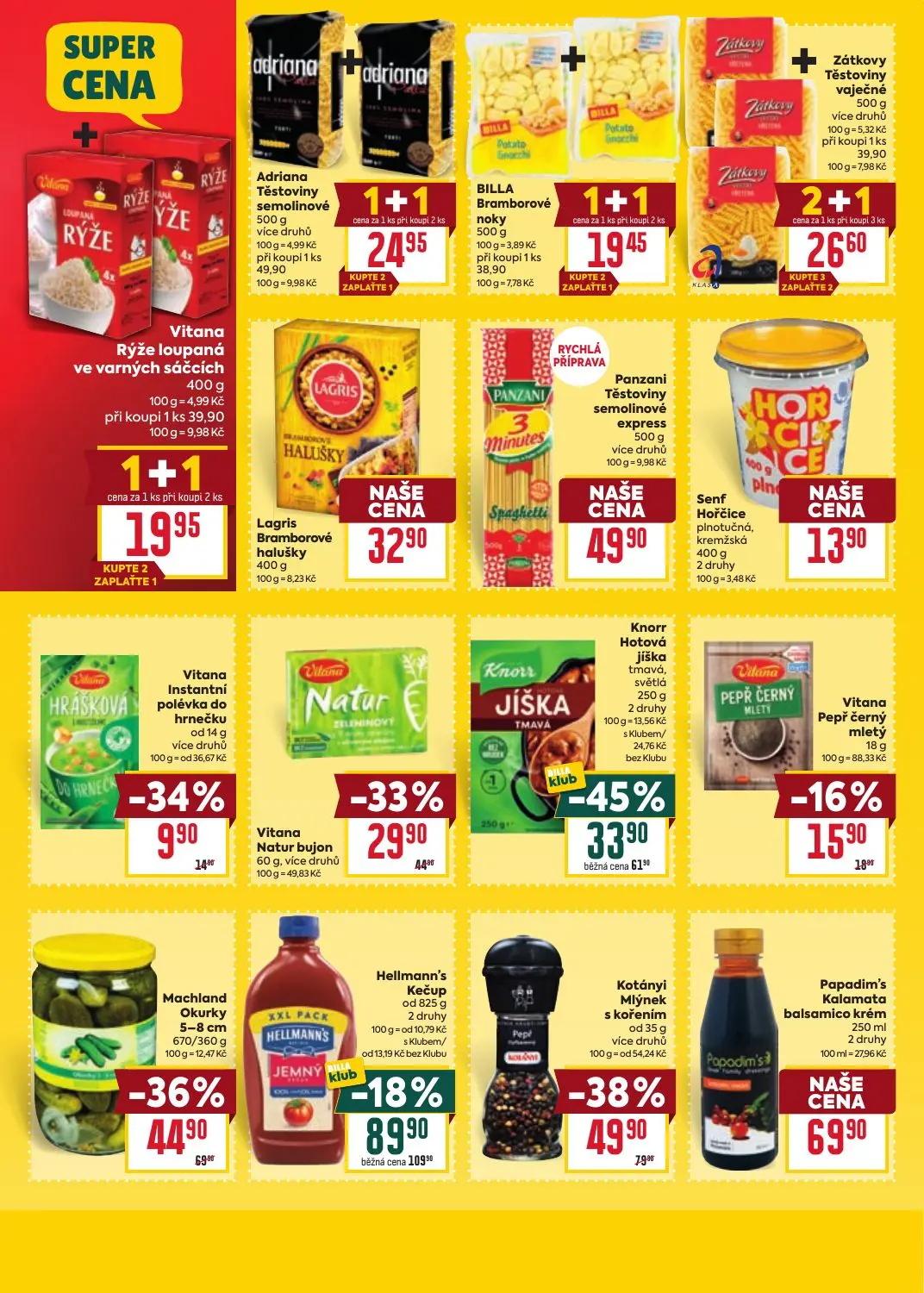 Billa leták, strana 24 z 39 — Kotányi Mlýnek s kořením, Knorr Hotová jíška tmavá, světlá, Machland Okurky 5-8 cm