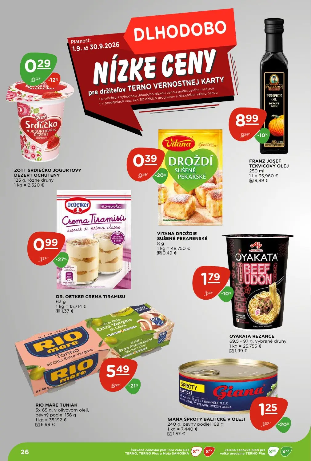 Terno leták, strana 26 z 28 — RIO MARE TUNIAK, FRANZ JOSEF TEKVICOVÝ OLEJ, DR. OETKER CREMA TIRAMISU