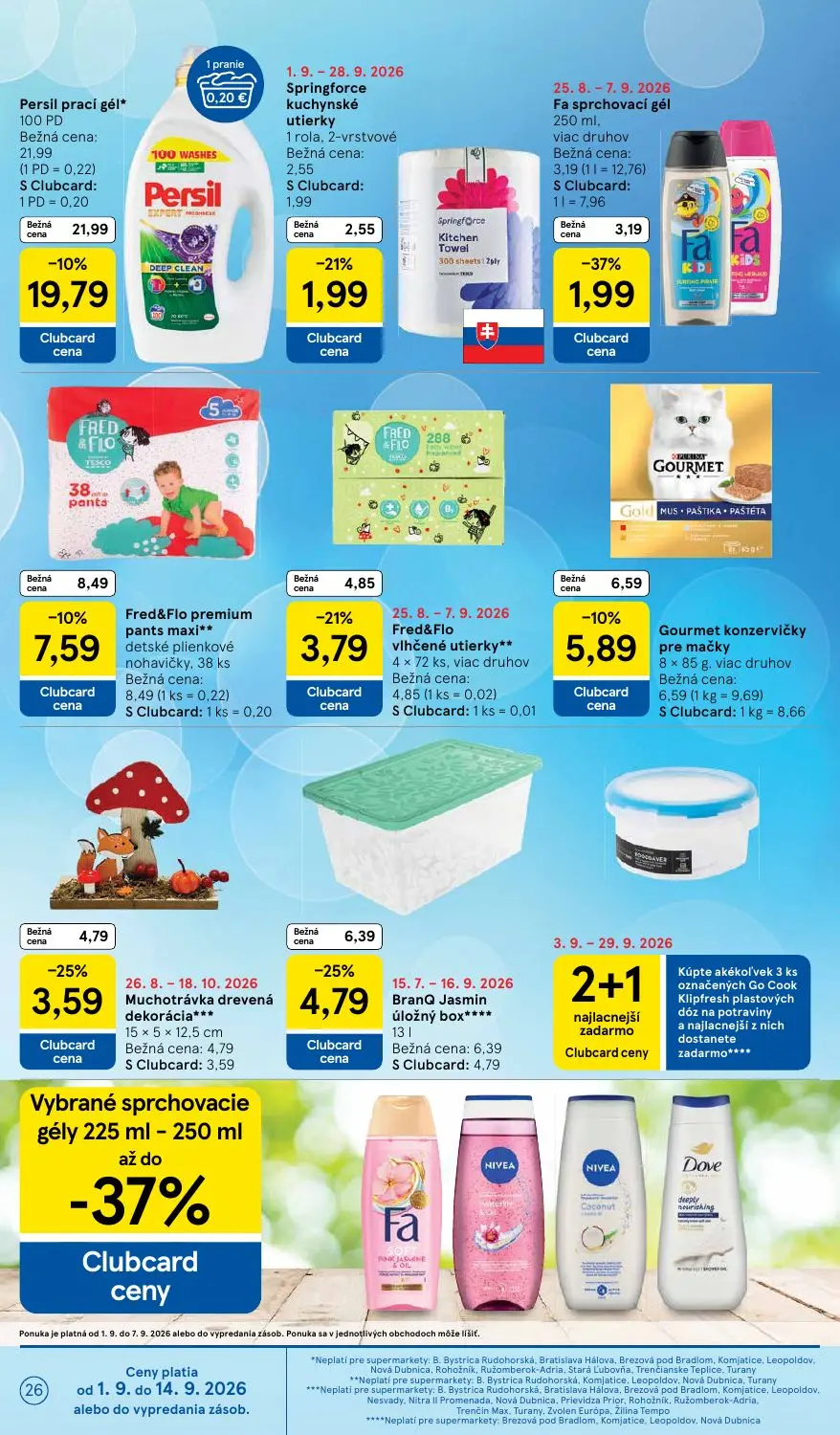 Tesco Supermarket leták, strana 26 z 29 — Persil prací gél, BranQ Jasmin úložný box, Fa sprchovací gél
