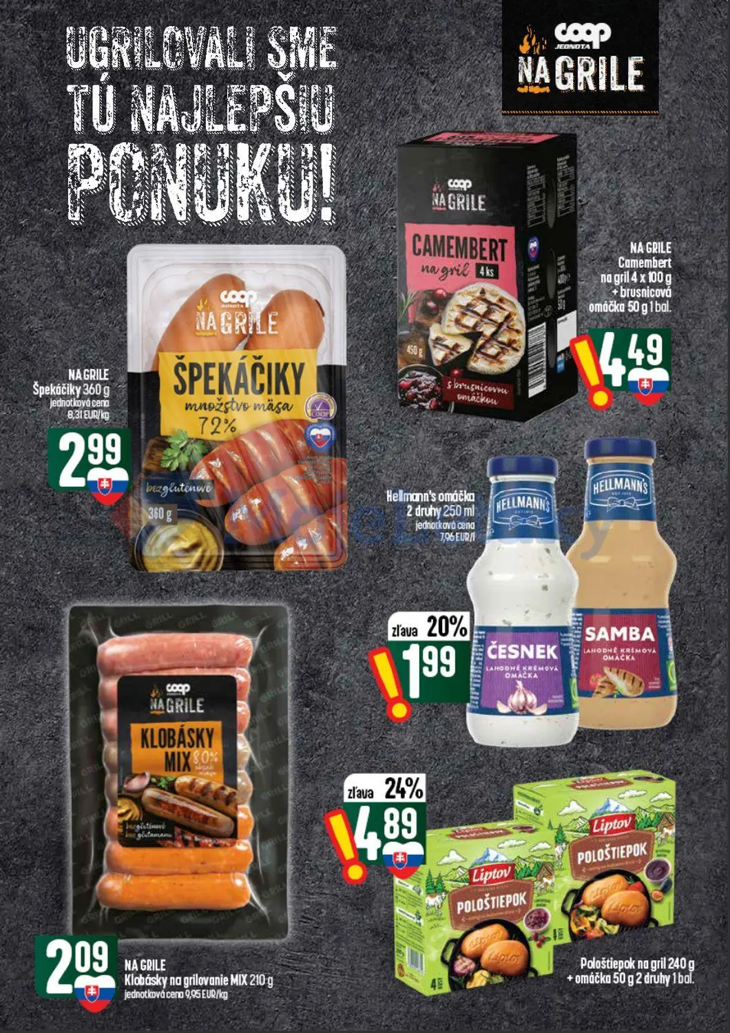 Coop Tempo leták, strana 18 z 60 — Liptov Pološtiepok na gril + omáčka 2 druhy, Hellmann's omáčka 2 druhy, NA GRILE Špekáčiky