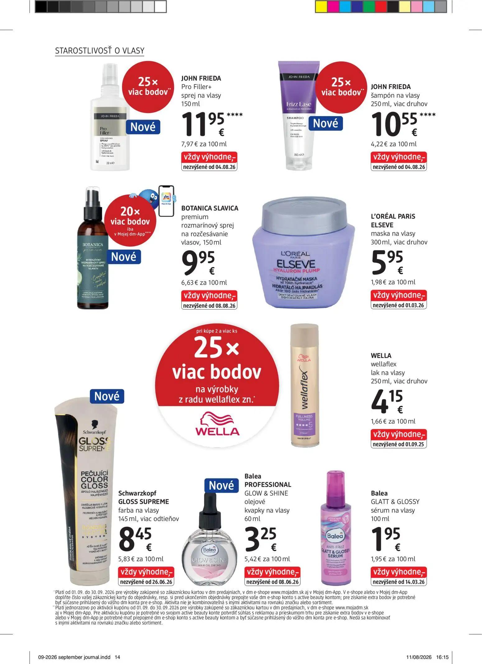 DM Drogerie leták, strana 14 z 32 — JOHN FRIEDA Pro Filler+ sprej na vlasy, JOHN FRIEDA šampón na vlasy, BOTANICA SLAVICA pr…