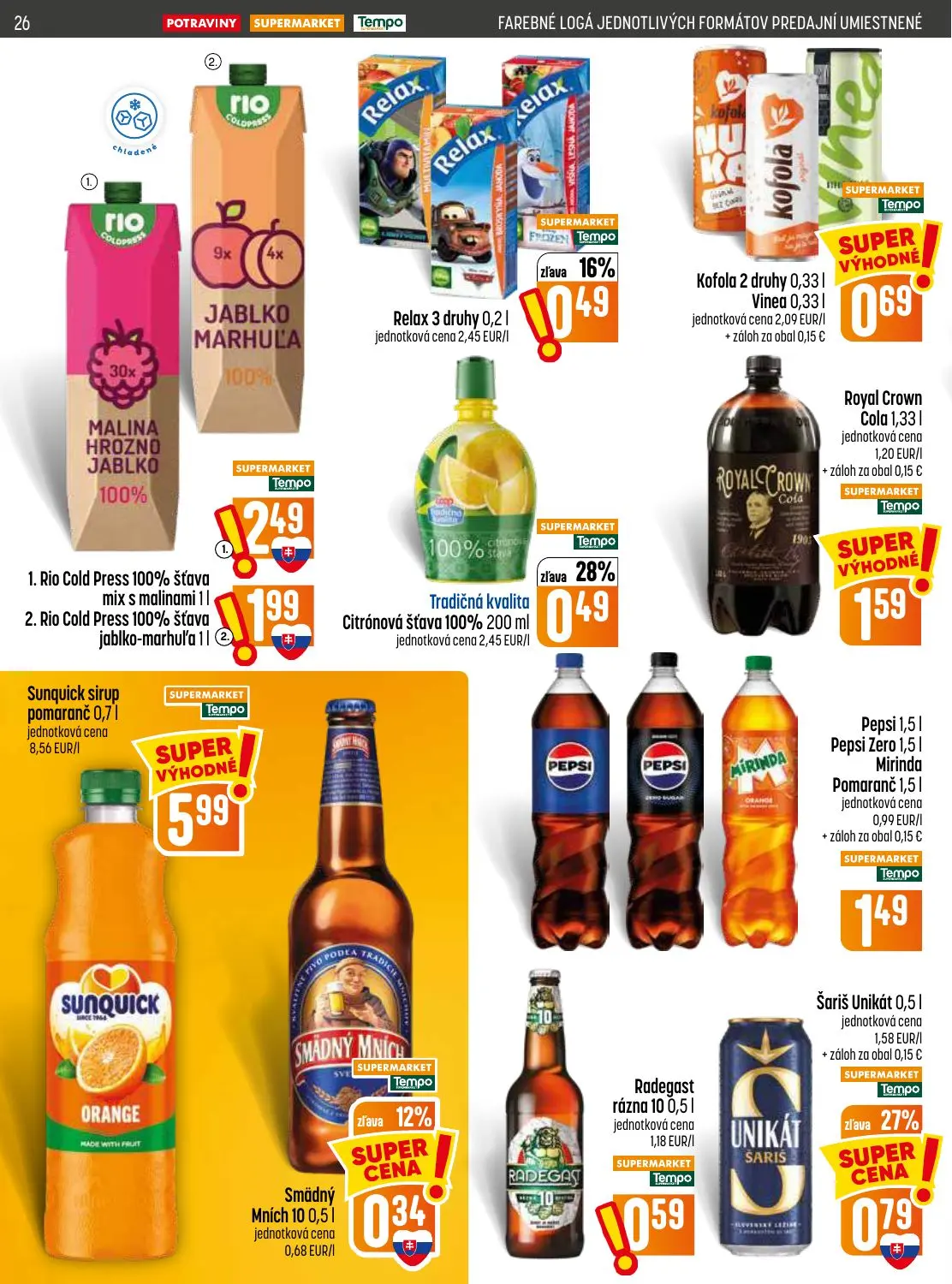 Coop Jednota leták, strana 26 z 32 — Rio Cold Press 100% šťava mix s malinami, Rio Cold Press 100% šťava jablko-marhuľa, Šar…