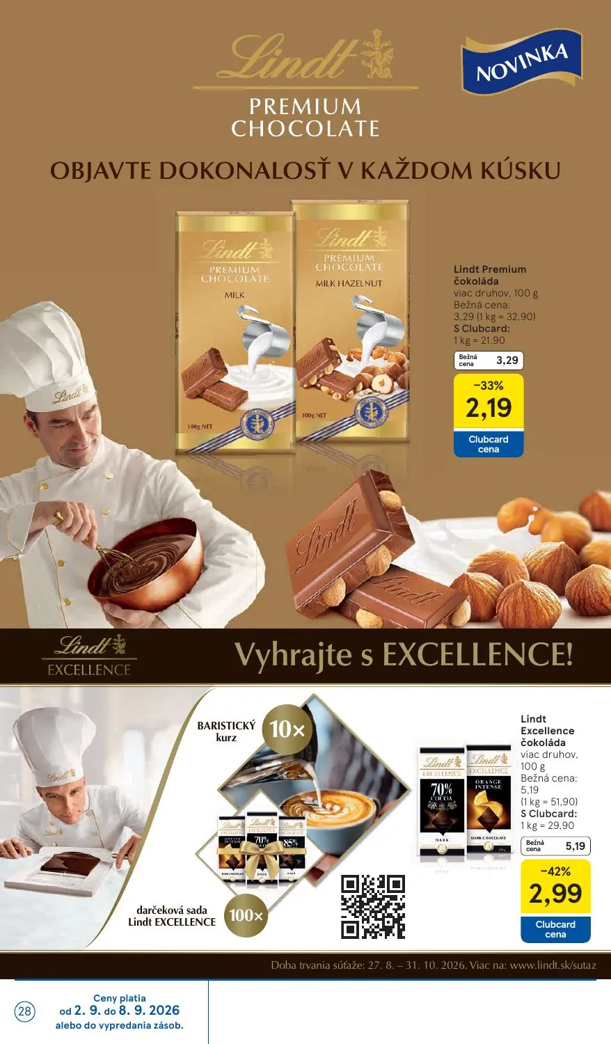 Tesco Supermarket leták, strana 28 z 29 — Lindt Excellence čokoláda, Lindt Premium čokoláda