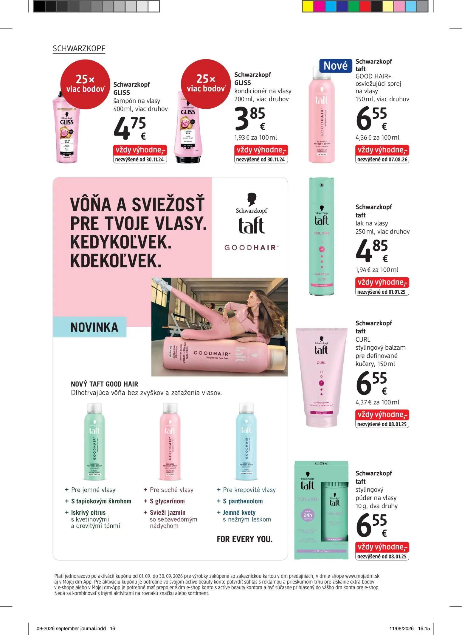 DM Drogerie leták, strana 16 z 32 — Schwarzkopf GLISS šampón na vlasy, Schwarzkopf GLISS kondicionér na vlasy, Schwarzkopf t…