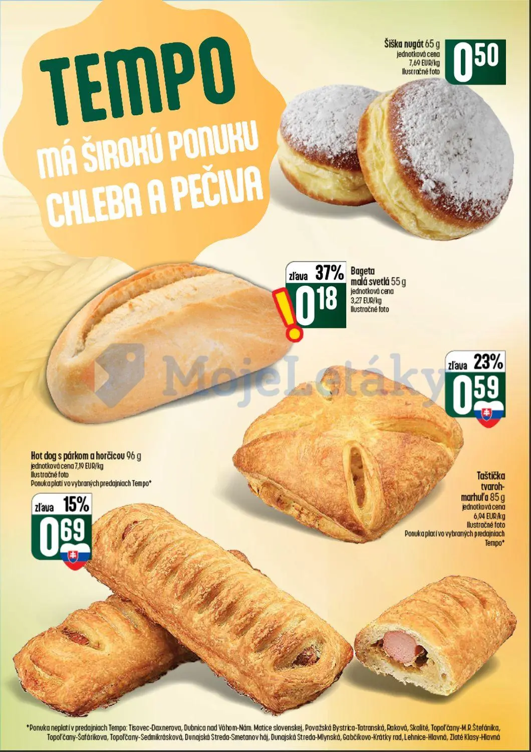 Coop Tempo leták, strana 21 z 60 — Taštička tvaroh-marhuľa, Hot dog s párkom a horčicou, Bageta malá svetlá