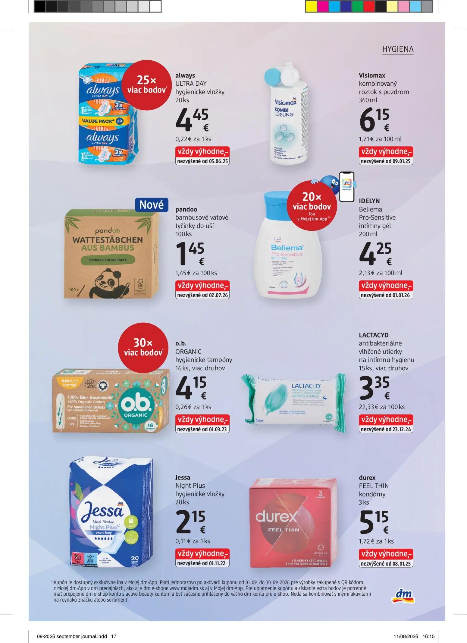 DM Drogerie leták, strana 17 z 32 — always ULTRA DAY hygienické vložky, Visiomax kombinovaný roztok s puzdrom, pandoo bambus…