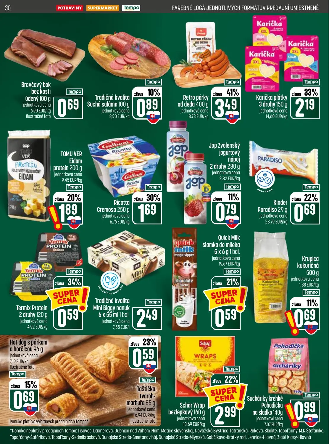 Coop Jednota leták, strana 30 z 32 — Retro párky od deda, Karička plátky 3 druhy, Schär Wrap bezlepkový