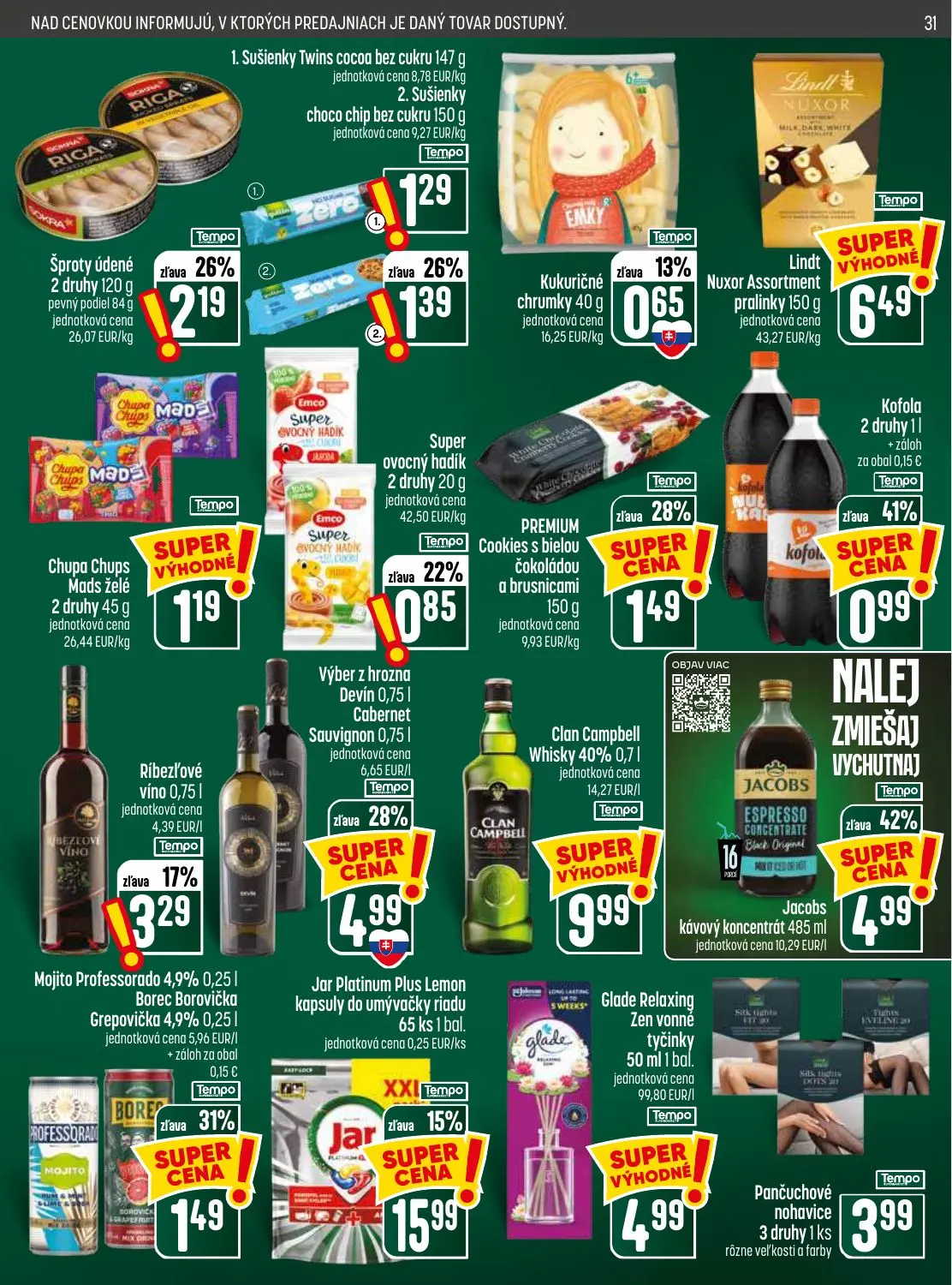 Coop Jednota leták, strana 31 z 32 — Jacobs kávový koncentrát, Jar Platinum Plus Lemon kapsuly do umývačky riadu, Výber z hr…
