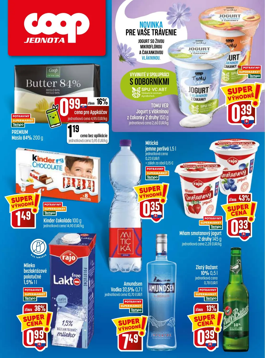 Coop Jednota leták, strana 32 z 32 — Mlieko bezlaktózové polotučné 1,5%, Mňam smotanový jogurt, PREMIUM Maslo 84% 200 g