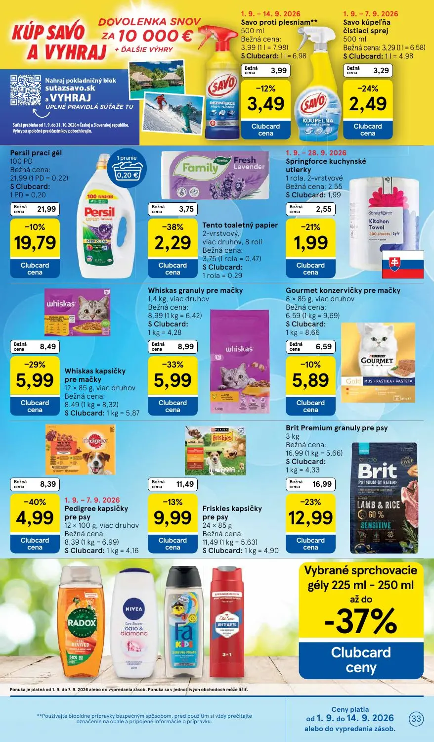 Tesco leták, strana 33 z 41 — Brit Premium granuly pre psy, Pedigree kapsičky pre psy, Whiskas granuly pre mačky