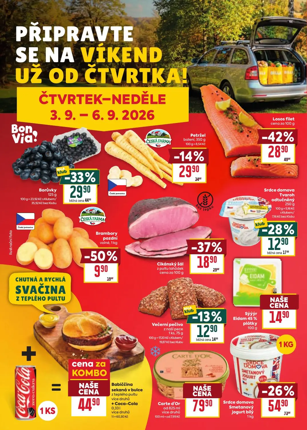 Billa leták, strana 34 z 39 — Losos filet, Srdce domova Smetanový jogurt bílý, Borůvky