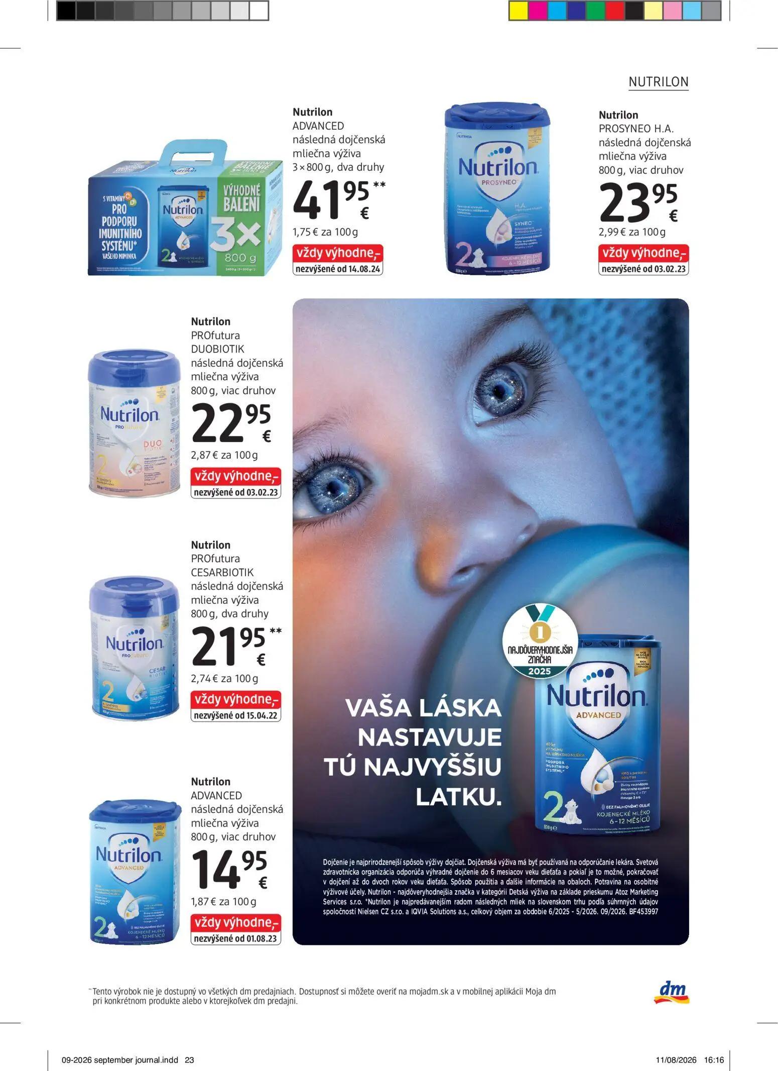 DM Drogerie leták, strana 23 z 32 — Nutrilon ADVANCED následná dojčenská mliečna výživa, Nutrilon PROSYNEO H.A. následná doj…