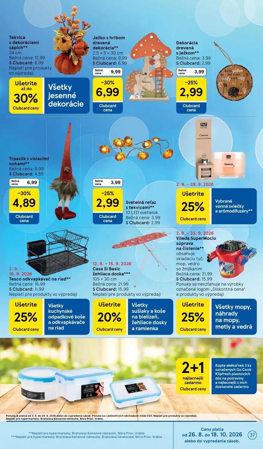 Tesco leták, strana 37 z 41 — Casa Si Basic žehliaca doska***, Vileda SuperMocio súprava na čistenie**, Tesco odkvapkávač na…