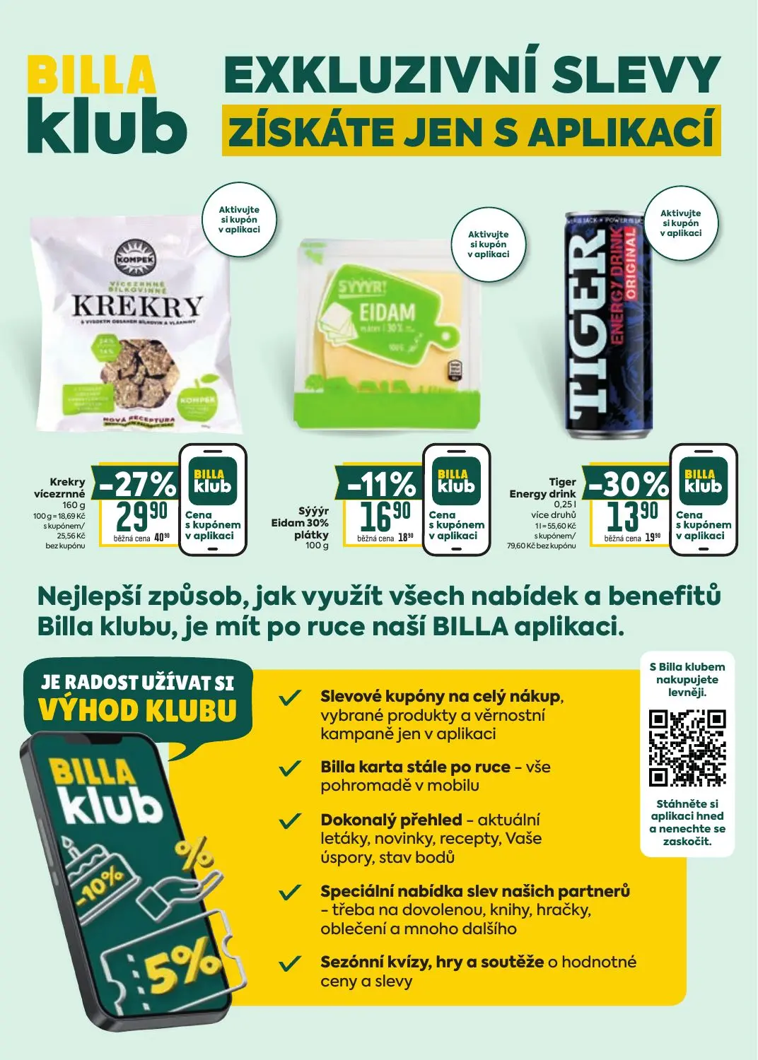 Billa leták, strana 38 z 39 — Krekry vícezrnné, Tiger Energy drink, Sýýýr Eidam 30% plátky