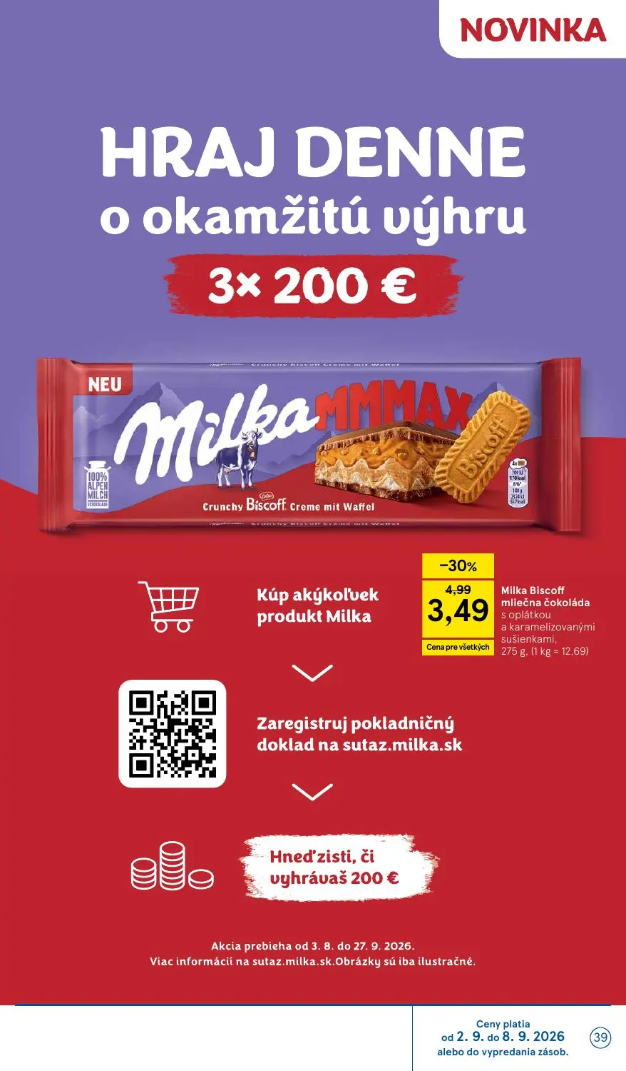 Tesco leták, strana 39 z 41 — Milka Biscoff mliečna čokoláda s oplátkou a karamelizovanými sušienkami