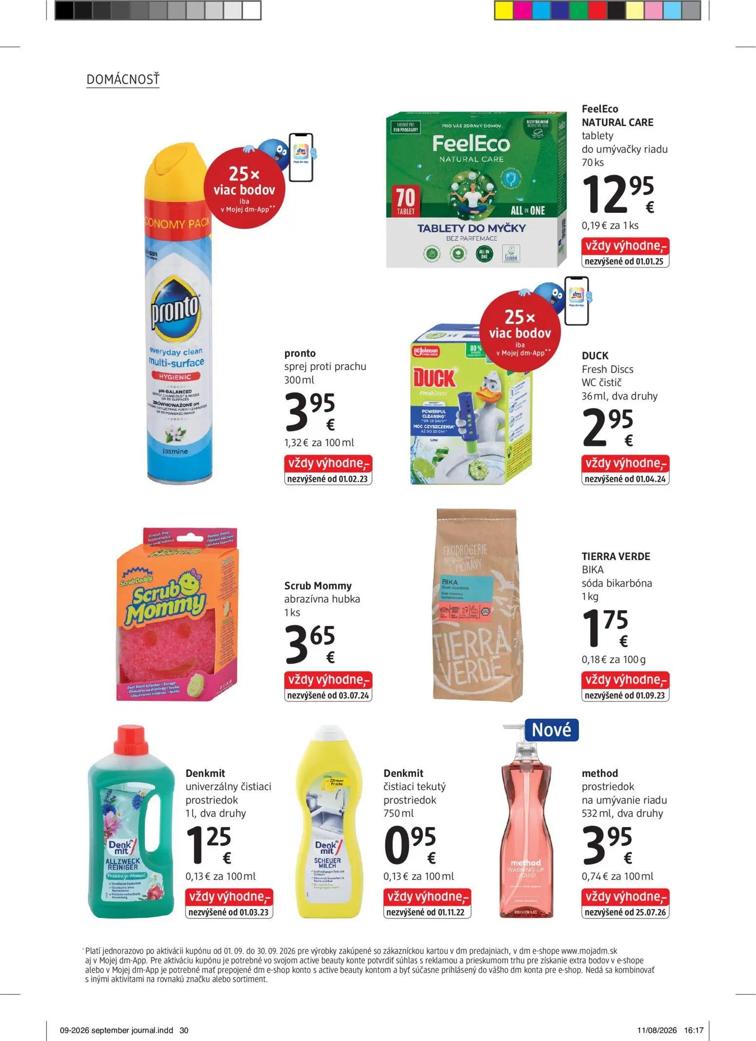 DM Drogerie leták, strana 30 z 32 — FeelEco NATURAL CARE tablety do umývačky riadu, pronto sprej proti prachu, DUCK Fresh Di…