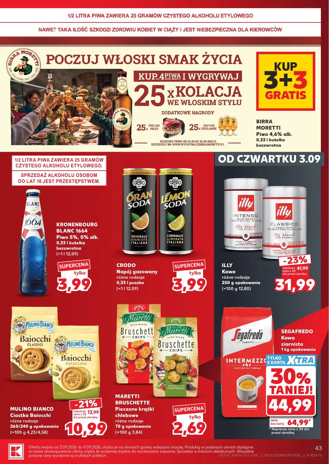 Kaufland gazetka, strona 43 z 61 — SEGAFREDO Kawa ziarnista 1 kg opakowanie, MULINO BIANCO Ciastka Baiocchi różne rodzaje 26…